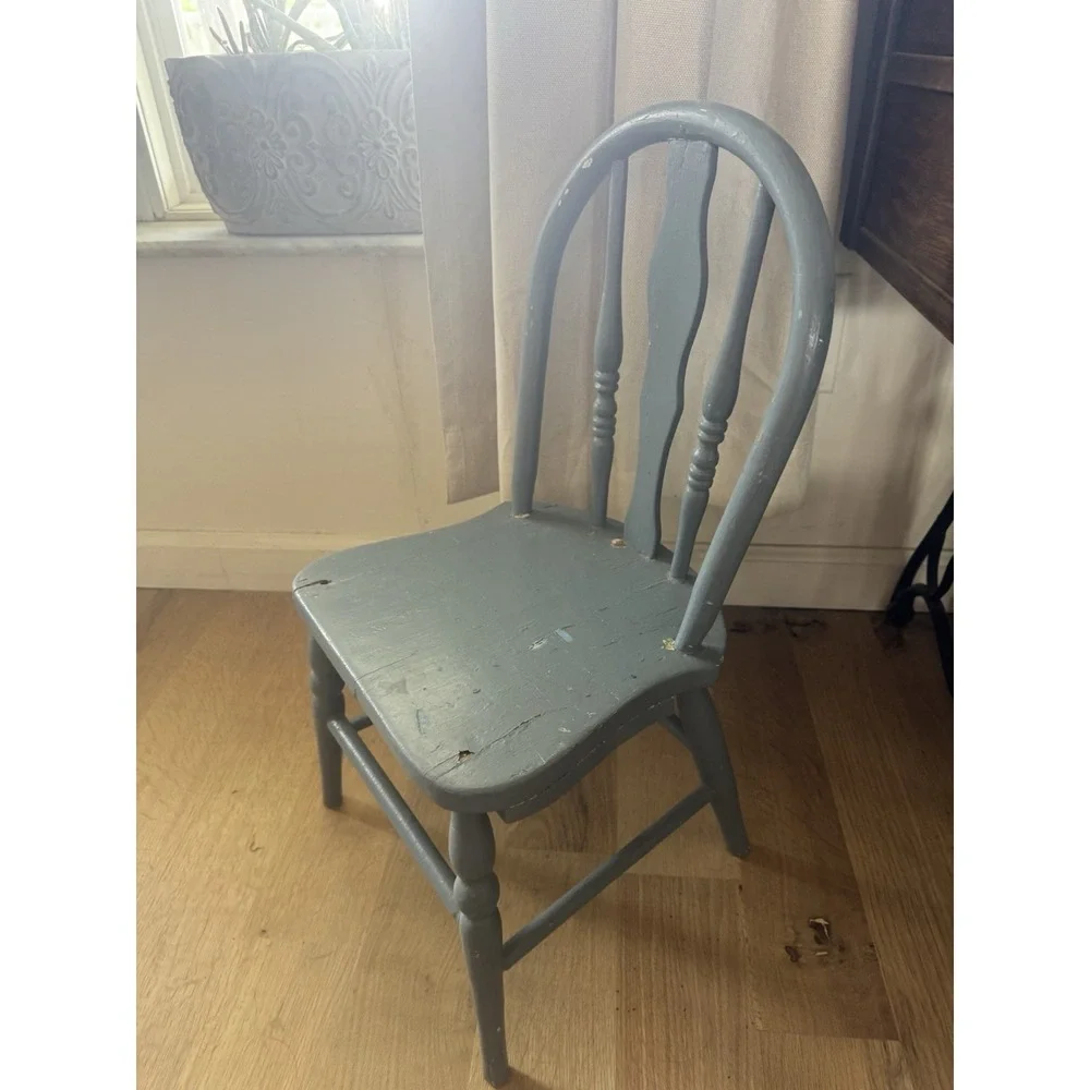 Antique Vintage Children's Curved Back Chair Wood Small Sample Early American